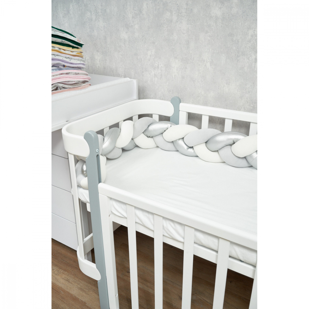 Protectie laterala impletita din catifea pentru patut Twins 240 cm gribej - 1