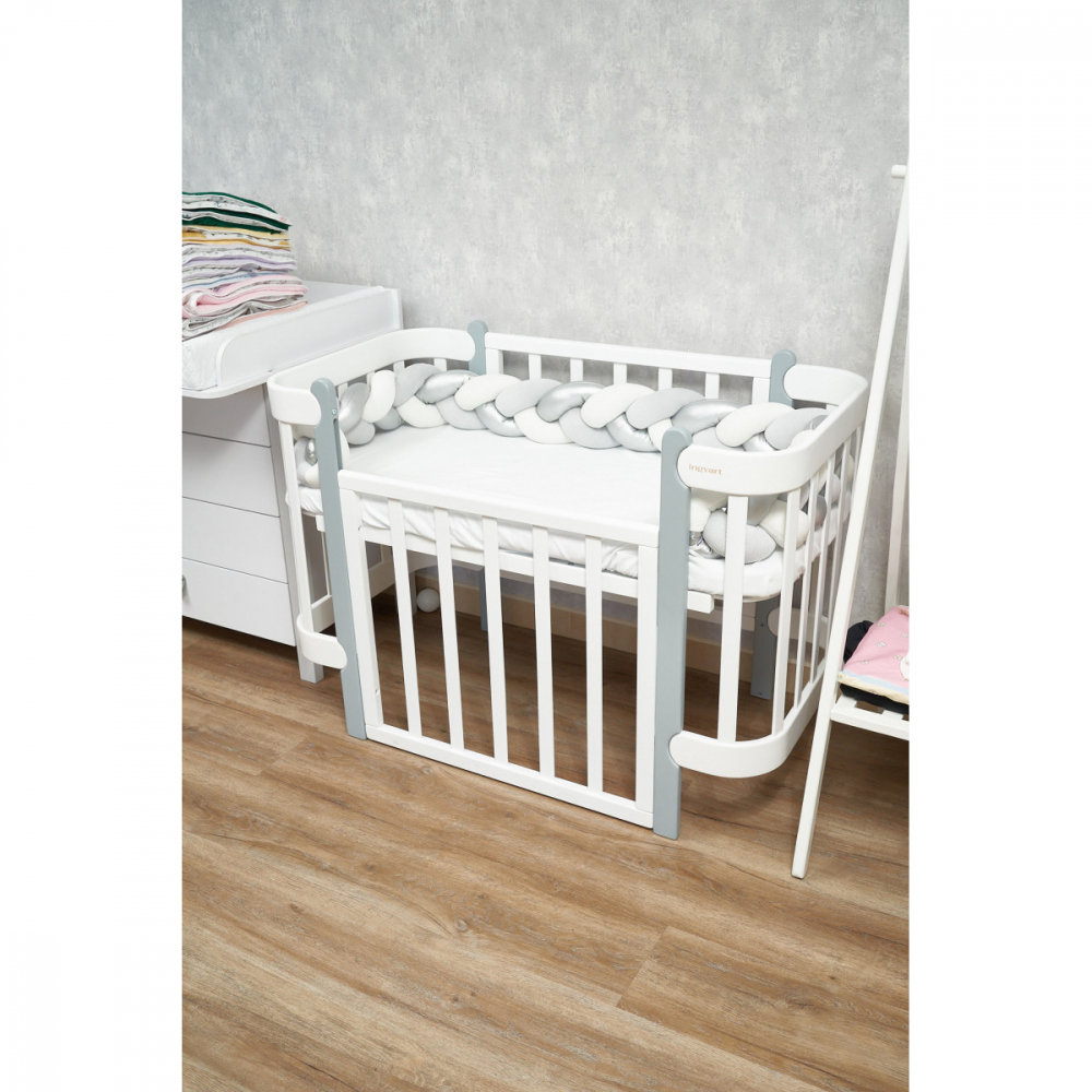 Protectie laterala impletita din catifea pentru patut Twins 240 cm gribej - 2