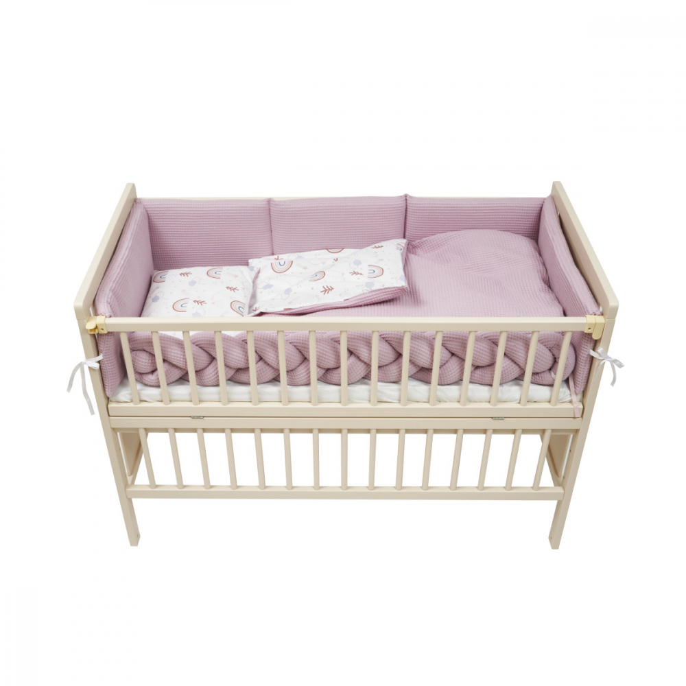 Set de lenjerie din bumbac pentru patut cu 6 piese Twins Waffle rozalb