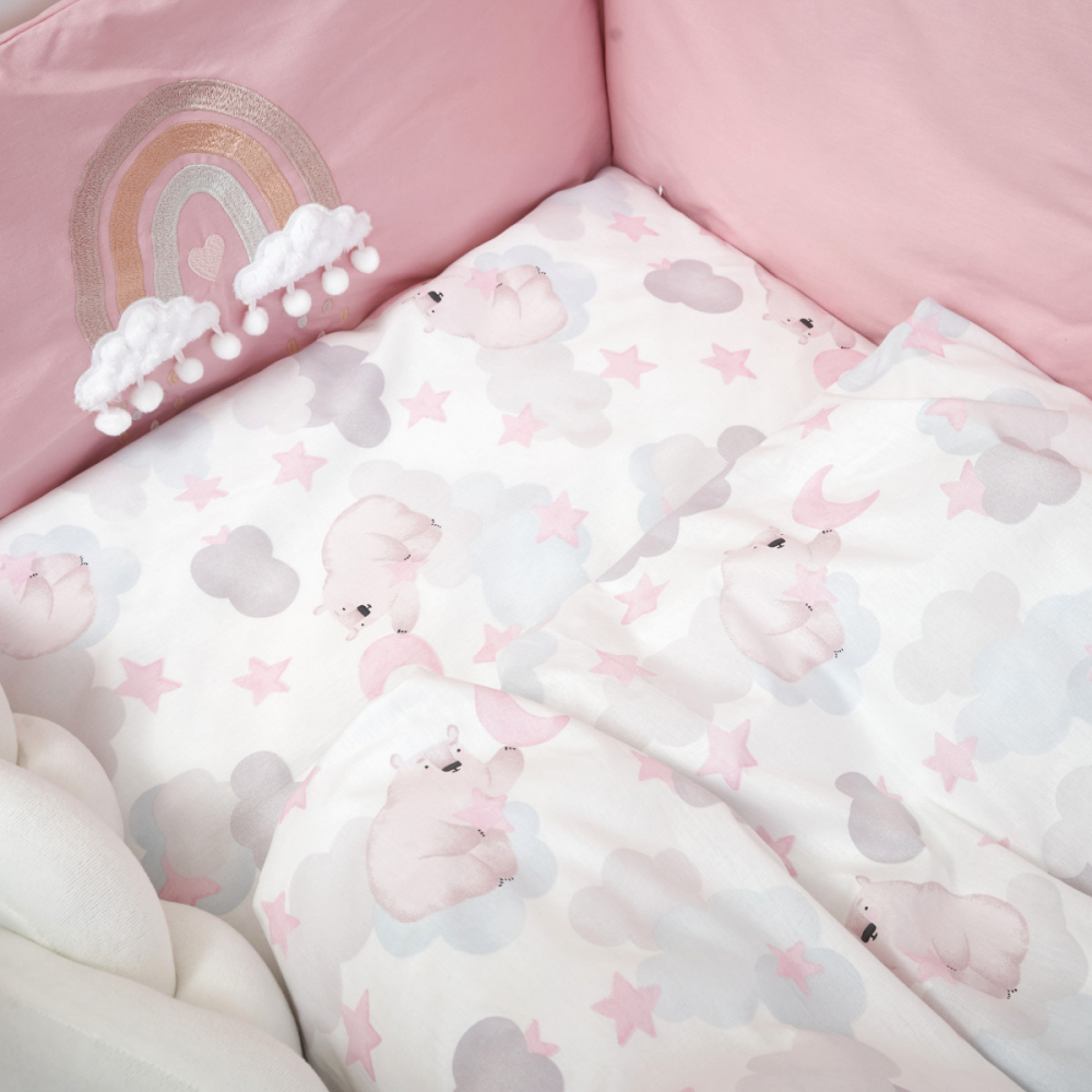 Set de lenjerie din bumbac cu 7 piese pentru patut Twins Fluffy Puffy albroz - 1