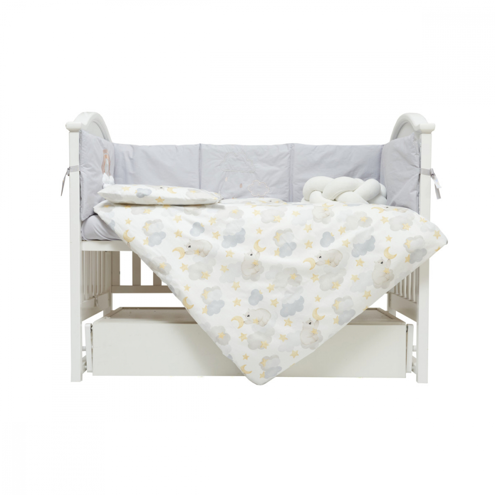 Set de lenjerie din bumbac cu 7 piese pentru patut Twins Fluffy Puffy albbej