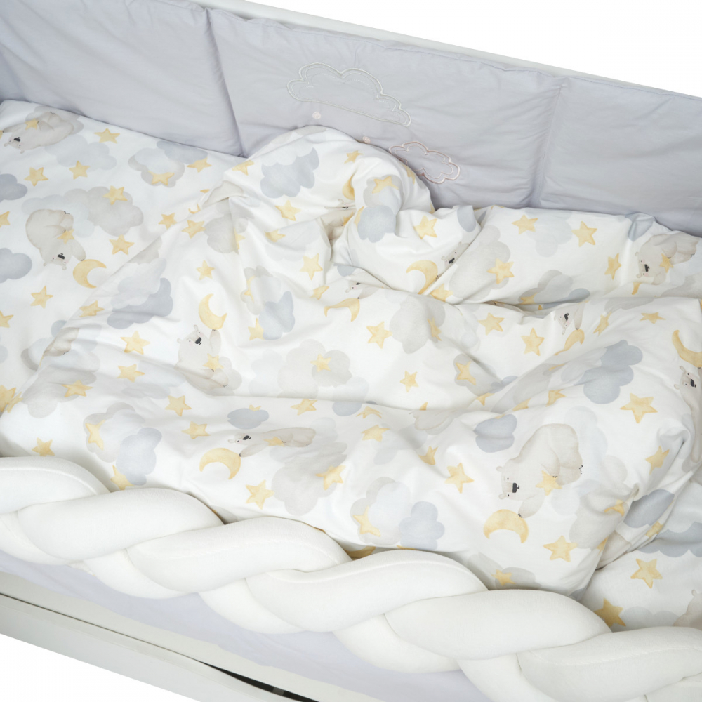 Set de lenjerie din bumbac cu 7 piese pentru patut Twins Fluffy Puffy albbej - 1