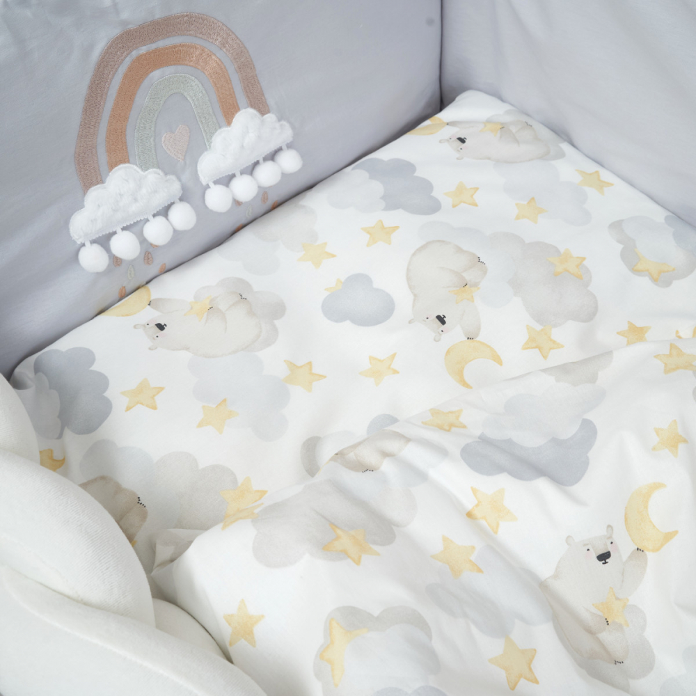 Set de lenjerie din bumbac cu 7 piese pentru patut Twins Fluffy Puffy albbej - 2