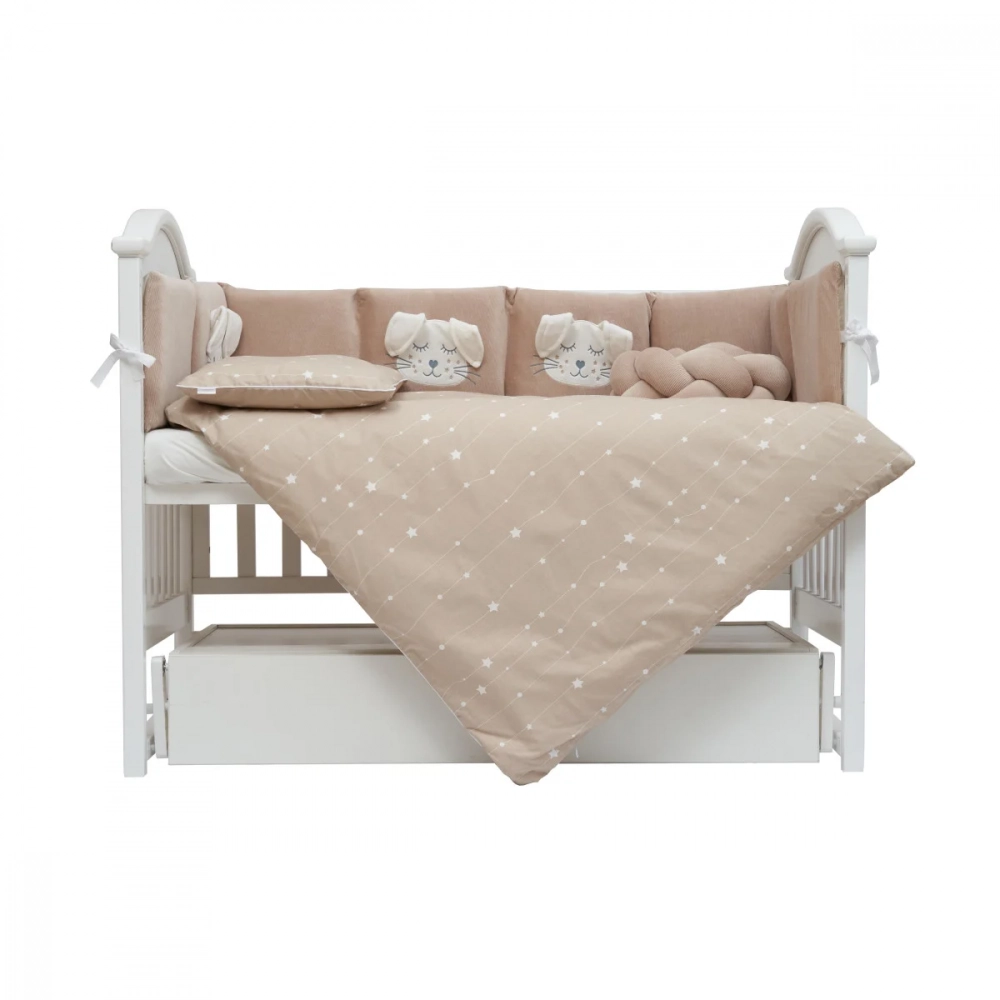 Set de lenjerie pentru patut din bumbac cu 7 piese Twins Rabbit