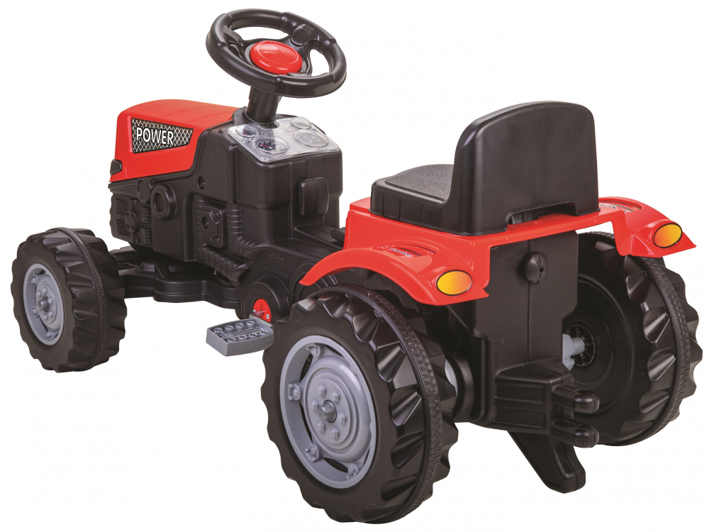Tractor pentru copii Pilsan Power Red cu remorca,actionat de pedale,transmisie pe lant, volan cu claxon, scaun reglabil cu spatar, de la 3 ani pana la 50 kg - 2