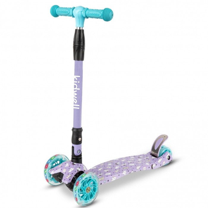 Trotineta pentru copii Kidwell Vento Kitty pliabila, roti cu led, ghidon din aluminiu reglabil, greutate admisa 50 kg, varsta 3 ani+