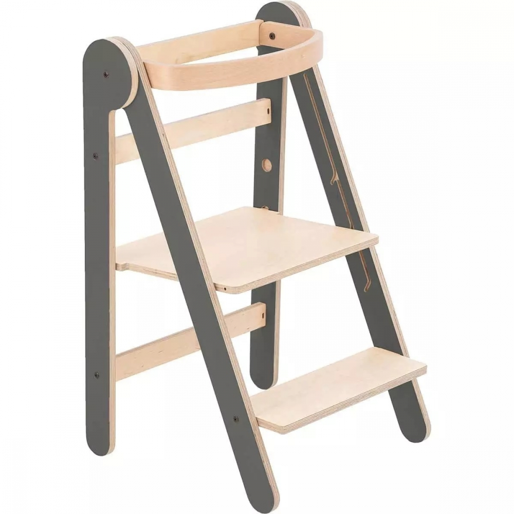 Turn de invatare MamaToyz Learning tower pliabil gri din lemn