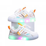 Adidasi albi cu dungi colorate si luminite pentru copii marime 21