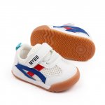 Adidasi albi cu insertii rosii si albastre pentru bebelusi marime 22