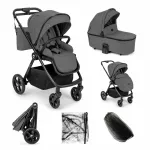 Carucior 2 in 1 pentru copii, Kidnort Alskar dark gray, cu Landou pliabil, capotina extensibila, spatar reglabil si suport de picioare ajustabil, 0 Luni+ / 22kg