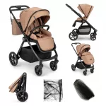 Carucior pentru copii Kidnort Alaskar beige, 0-48 luni pana la 22 kg, bara de protectie detasabila, capotina extensibila, spatar si suport pentru picioare reglabile, cu geanta si accesorii incluse