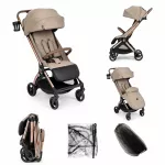 Carucior pentru copii Kidnort Sjooter Beige, pliabil, compact, spatar reglabil, copertina pliabila si impermeabila UV50+, compatibil avion, roti cu suspensie, accesorii incluse, pana la 22 kg