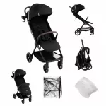 Carucior pentru copii Kidnort Snougle Black, autofold pliabil cu o singura mana, ferestre de ventilatie, pana la 22 kg, cu suspensii, accesorii practice incluse