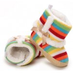 Cizmulite colorate cu dungi curcubeu, blanita alba si fundita eleganta 3-6 luni marime 18