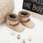 Cizmulite crem imblanite pentru bebelusi Bears 6-9 luni marime 19