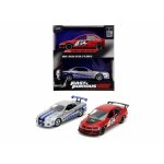 Set 2 masinute metalice Fast and Furious Mitsubishi Lancer evolution ix si Brians Nissan skyline gt r scara 1:32