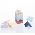 Set constructii Cubika Turn din lemn 12 piese Pastel