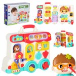 Jucarie interactiva pentru copii Educational Bus, tip valiza-auto extensibila pe roti, cu lumini si sunete in limba engleza