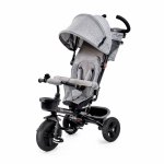 Tricicleta pentru copii Kinderkraft Aveo Light Grey de la 9 luni, cu sezut rotativ, suport pentru picioare, maner cu control al directiei, gentuta si cos pentru accesorii