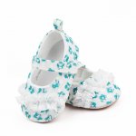 Pantofiori albi cu danteluta si floricele verzi 9-12 luni marimea 20