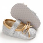 Pantofiori argintii cu fundita aurie 3-6 luni marimea 18