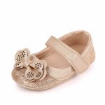 Pantofiori aurii cu sclipici si fundita 0-3 luni marimea 17