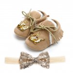 Pantofiori imblaniti maro cu bentita asortata 9-12 luni marimea 20