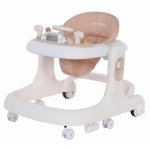 Premergator si antepremergator 2 in 1 pentru copii Little Mom beige, pliabil, inaltime reglabila, sezut cu spatar, roti silentioase, panou interactiv detasabil cu sunete