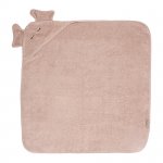 Prosop de baie cu gluga si broderie 90 x 90 cm din bumbac 0 luni+ Smoke Rose