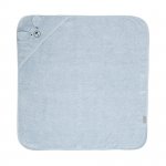 Prosop de baie cu gluga si broderie 90 x 90 cm din bumbac 0 luni+ Soft Blue