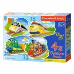 Puzzle 4 in 1 Castorland Contour funny trains 8, 12, 15 si 20 piese