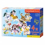 Puzzle 4 in 1 Castorland animals with babies 4, 5, 6 si 7 piese