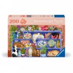 Puzzle pentru varstnici Ravensburger pisicute pe raft cu sablon de imagine si suport din carton 200 piese mari XL
