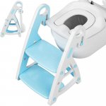 Reductor WC copii Little Mom StepUp Baby Blue, reglabil pe inaltime, cu manere ergonomice, colac moale detasabil din spuma PU, design anti-stropire, compatibilitate universala