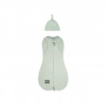 Saculet swaddle pentru infasat din bumbac + caciulita Second Step menta Sleepee