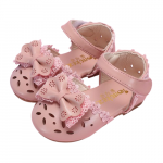 Sandale roz pudra cu fundita si danteluta marimea 19