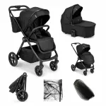 Carucior 2 in 1 cu Landou pentru copii Kidnort Alaskar black, pliabil, 0 Luni+ / 22kg, capotina extensibila, spatar si suport pentru picioare reglabile