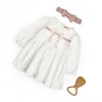Set rochita cu bentita BabyCosy Bow powder marime 3-6 luni
