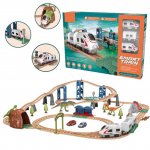 Set trenulet electric 2in1 Doris Smart cu efecte sonore si luminoase, circuit roller coaster cu 2 dinozauri, semafor