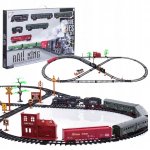 Set trenulet electric inteligent Doris Rail King,locomotiva cu fum real si lumini,efecte sonore,3 vagoane pasageri si 2 marfa,semne de circulatie,dimensiune circuit sine 181 x 78 cm