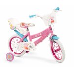 Bicicleta pentru fetite Toimsa Peppa Pig Pink 14 inch cu roti ajutatoare, 2 cosulete, frana de mana pe ambele roti, scaun si ghidon reglabile pe inaltime