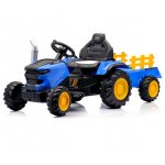 Tractor electric cu remorca Nichiduta Powerful Blue,acumulator 12V,roti late si rezistente,faruri cu lumini LED,spatar inalt,aspect realistic,unitate audio cu usb