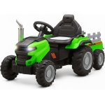 Tractor electric cu remorca Nichiduta Powerful Green,acumulator 12V,roti late si rezistente,faruri cu lumini LED,spatar inalt,aspect realistic