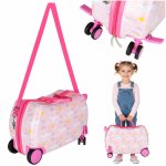 Troller de voiaj pentru copii Pink Unicorn, inchidere cu fermoar in doua sensuri, manere practice de transport, curea de transport inclusa, dimensiune 44 x 28 x 21 cm