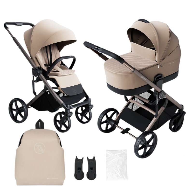 Carucior pentru copii Avionaut Sirius Beige 2 in 1 cu suspensie, maner telescopic, geanta, greutate admisa 22 kg - 12