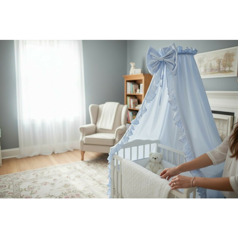 Baldachin pentru patut MimiNu cu funda si volanas 210x145 cm Colectia Royal Blue - 1