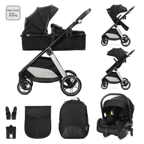 Carucior 3 in 1 pentru copii Lorelli Aspen Negru, reversibil, suspensii, cadru din aluminiu, geanta, greutate suportata 22 kg - 7