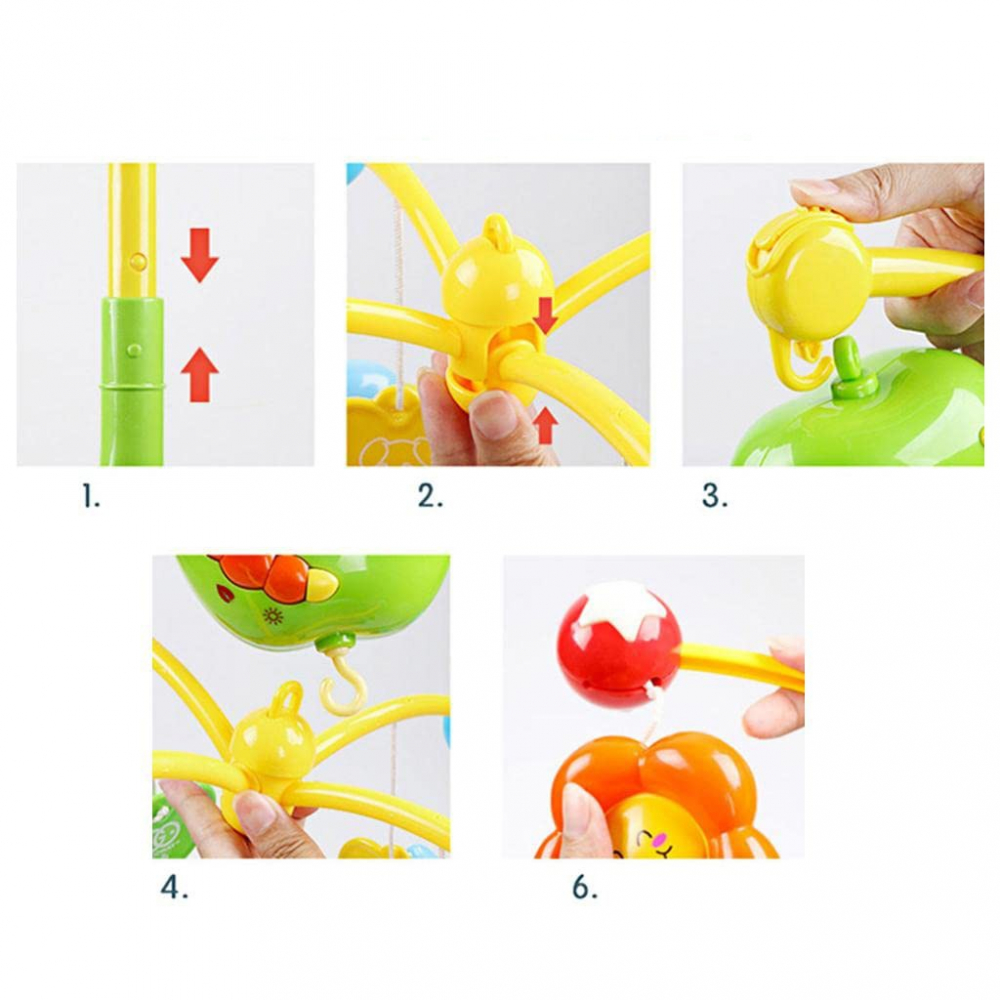 Carusel muzical pentru patut, rotativ, timer, 3 moduri muzicale, figurine albinute multicolor - 4