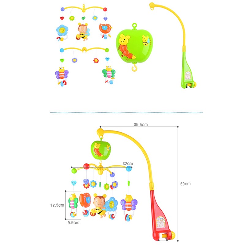 Carusel muzical pentru patut, rotativ, timer, 3 moduri muzicale, figurine albinute multicolor - 5