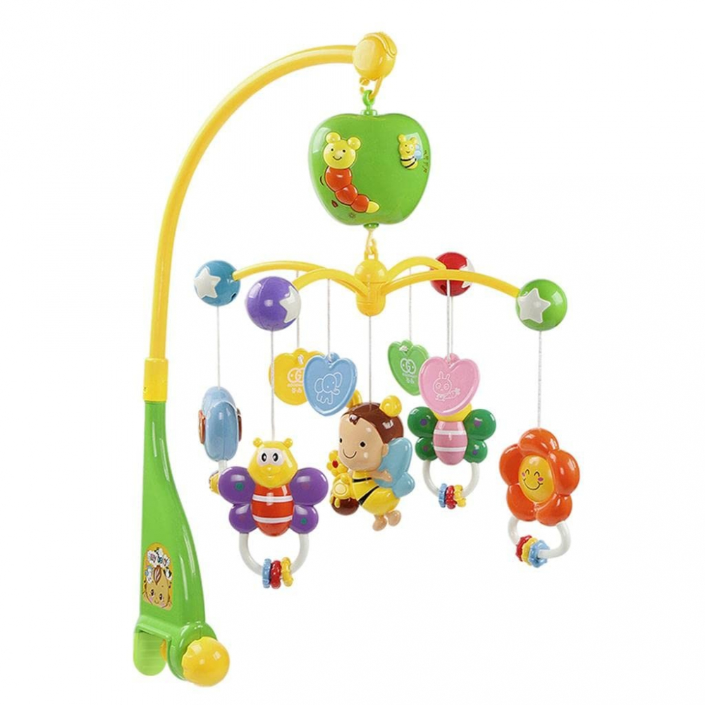Carusel muzical pentru patut, rotativ, timer, 3 moduri muzicale, figurine albinute multicolor - 7